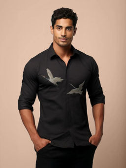 HE SPOKE - Black Printed Casual Shirt