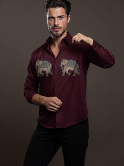 HE SPOKE - Burgundy Printed Casual Shirt