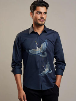 HE SPOKE - Navy Printed Casual Shirt