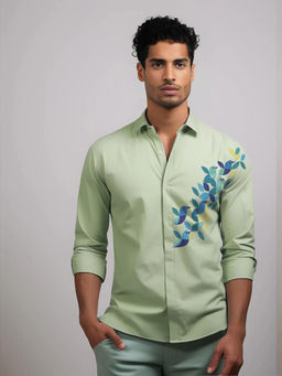 HE SPOKE - Green Printed Casual Shirt