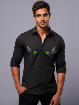 HE SPOKE - Black Printed Casual Shirt