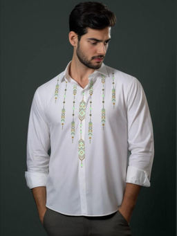 HE SPOKE - White Printed Casual Shirt