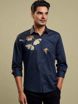 HE SPOKE - Navy Floral Printed Casual Shirt