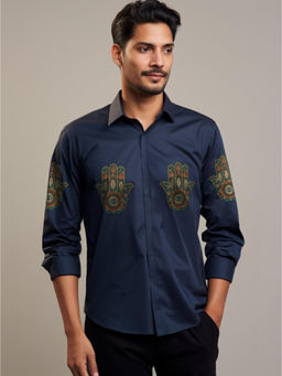 HE SPOKE - Navy Ethnic Motifs Printed Casual Shirt
