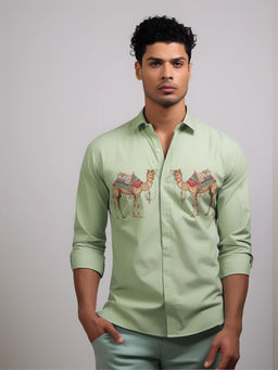 HE SPOKE - Green Printed Casual Shirt