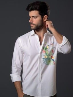 HE SPOKE - White Abstract Printed Casual Shirt