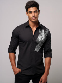 HE SPOKE - Black Printed Casual Shirt