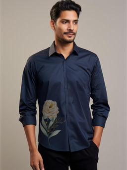 HE SPOKE - Navy Floral Printed Casual Shirt