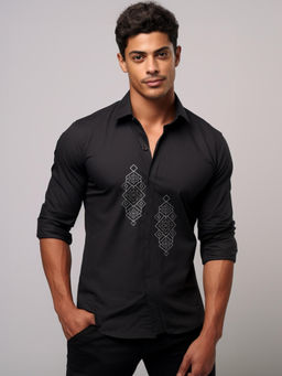 HE SPOKE - Black Ethnic Motifs Printed Casual Shirt