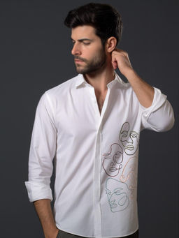 HE SPOKE - White Abstract Printed Casual Shirt