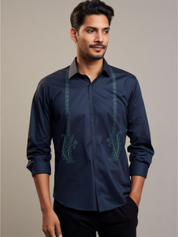 HE SPOKE - Navy Ethnic Motifs Printed Casual Shirt