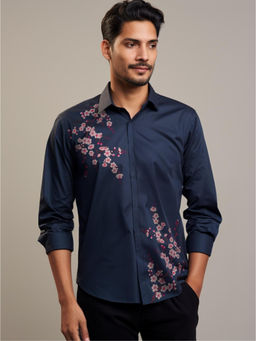 HE SPOKE - Navy Floral Printed Casual Shirt