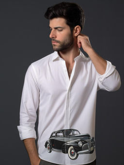 HE SPOKE - White Abstract Printed Casual Shirt