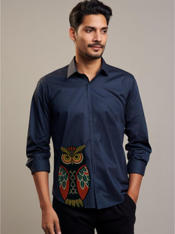 HE SPOKE - Navy Graphic Printed Casual Shirt