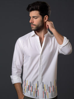 HE SPOKE - White Vertical Stripes Printed Casual Shirt