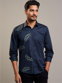 HE SPOKE - Navy Abstract Printed Casual Shirt
