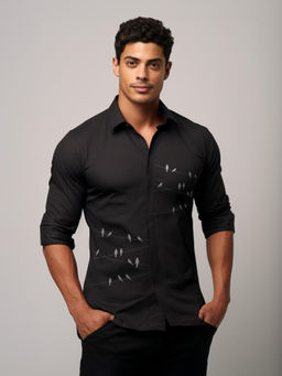 HE SPOKE - Black Graphic Printed Casual Shirt