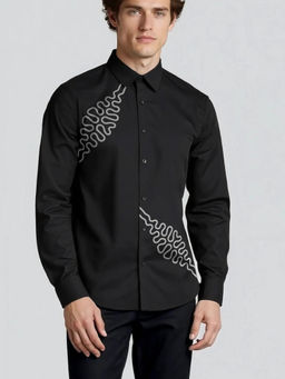HE SPOKE - Black Graphic Printed Casual Shirt