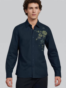 HE SPOKE - Navy Floral Printed Casual Shirt