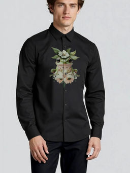 HE SPOKE - Black Printed Casual Shirt