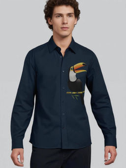 HE SPOKE - Navy Printed Casual Shirt