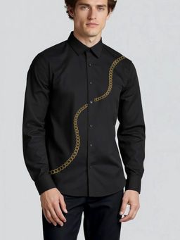 HE SPOKE - Black Conversational Printed Casual Shirt