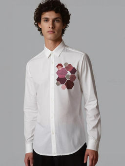 HE SPOKE - White Geometric Printed Casual Shirt