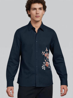 HE SPOKE - Navy Floral Printed Casual Shirt