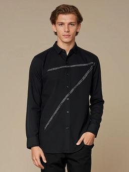 HE SPOKE - Black Geometric Foil Printed Casual Shirt