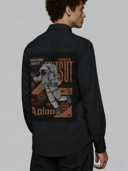 HE SPOKE - Black Graphic Printed Casual Shirt