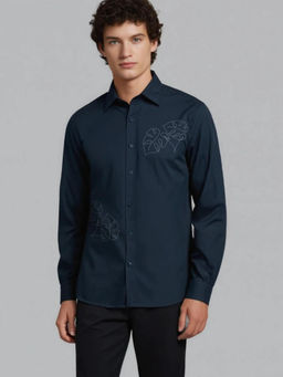 HE SPOKE - Navy Conversational Printed Casual Shirt