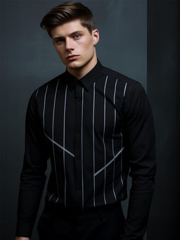 HE SPOKE - Black Embroidered Casual Shirt