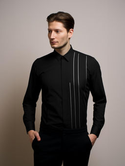 HE SPOKE - Black Stripes Formal Shirt