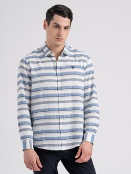 Red Tape - Mens Blue Pure Cotton Button Down Full Sleeve Oxford Striped Shirt
