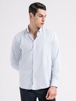 Red Tape - Mens Light Blue Dobby Button Down Full Sleeve Striped Shirt