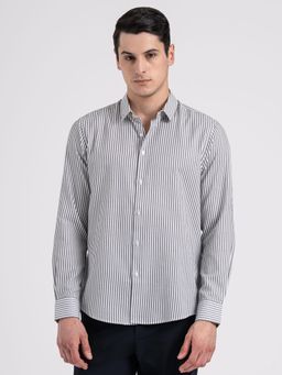 Red Tape - Mens Black Cotton Polyester Button Down Full Sleeve Striped Shirt