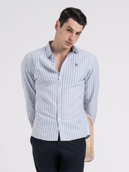 Red Tape - Mens Light Blue Pure Cotton Button Down Full Sleeve Striped Shirt