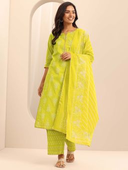 Libas - Green Printed Kurta with Palazzo and Dupatta (Set of 3)