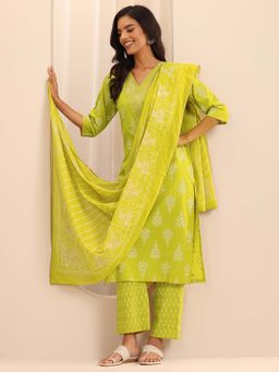 Libas - Mustard Printed Kurta with Pant and Dupatta (Set of 3)