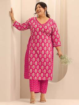 Extra love by Libas - Plus Size Women Pink Printed Kurta and Pant