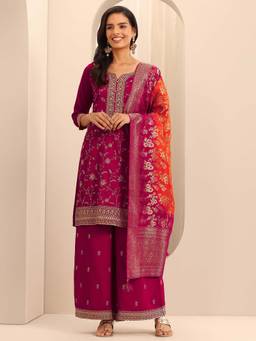 Libas - Pink Floral Kurta with Palazzo and Dupatta (Set of 3)