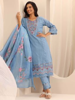 Libas - Blue Floral Kurta with Pant and Dupatta (Set of 3)