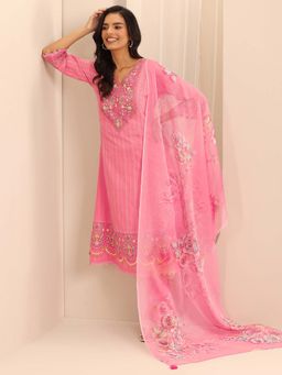 Libas - Pink Floral Kurta with Pant and Dupatta (Set of 3)