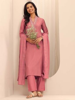 Gerua By Libas - Peach Embroidered Kurta with Pant and Dupatta (Set of 3)