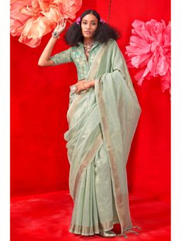 Mysilklove - Green Woven Saree with Unstitched Blouse