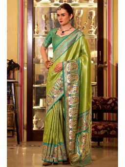 Mysilklove - Green Woven Saree with Unstitched Blouse