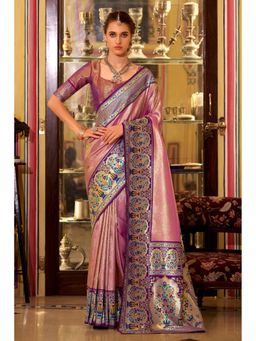Mysilklove - Pink Woven Saree with Unstitched Blouse
