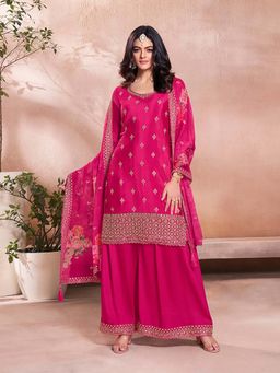 Seerat - Pink Floral Kurta with Palazzo and Dupatta (Set of 3)