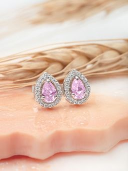 Silberry - 925 Sterling Silver Pink Poise Pear Studs