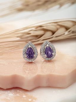 Silberry - 925 Sterling Silver Purple Vista Pear Studs